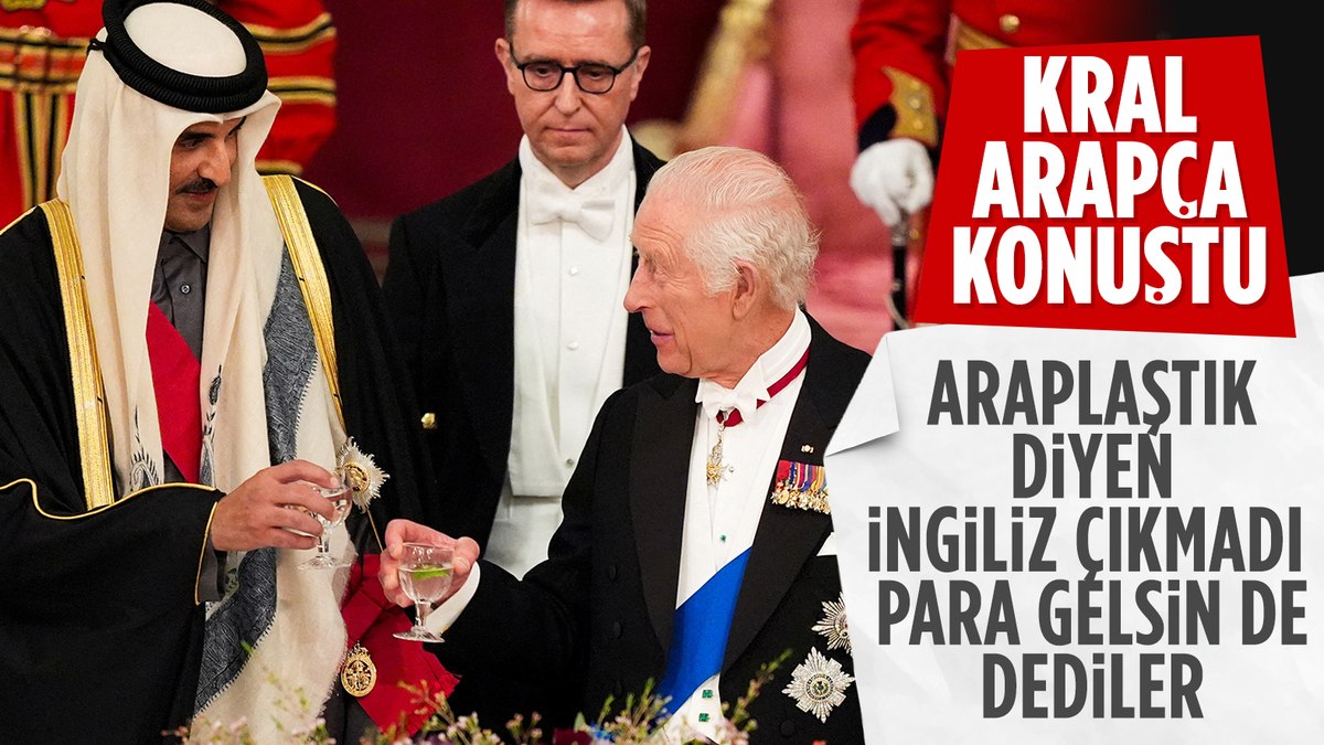 Katar Emiri Al Sani’yi karşılayan Kral Charles Arapça konuştu